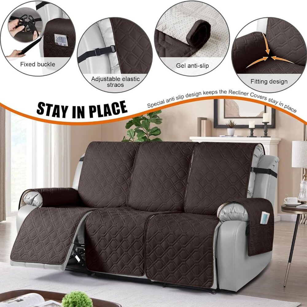 VANSOFY Waterproof Recliner Couch Covers, Sofa Covers (Chocolate, 3 Seater)